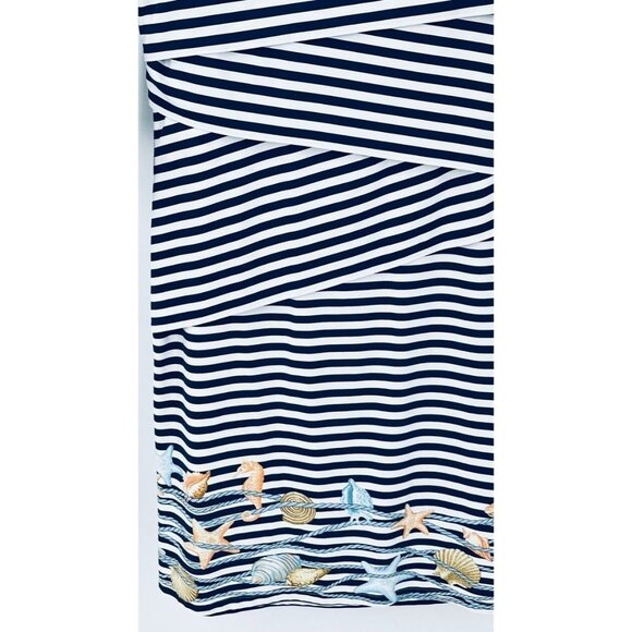 J McLaughlin Nautical Seashells Nicola Tiered Dress Size S Navy White Stripe - Picture 2 of 9